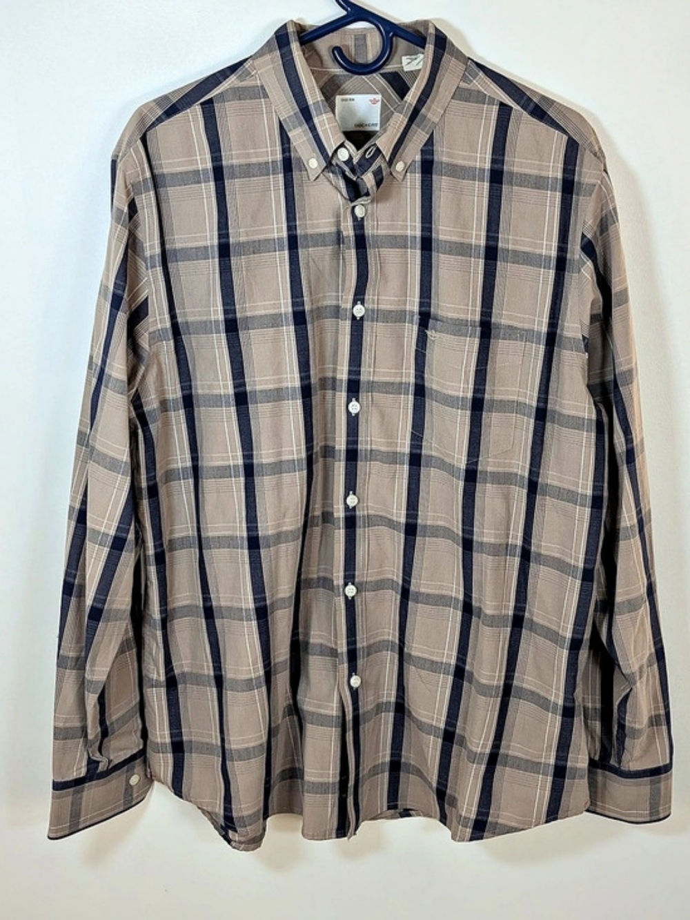 Dockers Plaid Button Down in Brown & Blue Large Like New